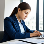 Focused Study Session**

A young professional woman fully clothed in modest business attire, diligently studying with textbooks and practice questions spread across a desk, safe for work, appropriate content, professional environment, a laptop displaying a financial planning software interface in the background, well-lit room, perfect anatomy, correct proportions, natural pose, family-friendly, high resolution, detailed, professional photograph.

**