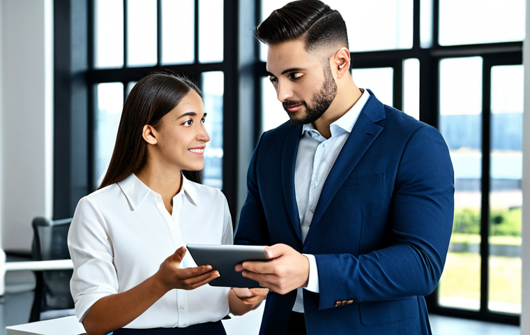 **

A professional financial advisor in a modern office setting, meeting with a young couple. The advisor is explaining a financial plan on a tablet. The couple is looking at the tablet attentively. The scene emphasizes trust and understanding. fully clothed, appropriate attire, safe for work, perfect anatomy, natural proportions, professional photography, high quality.

**