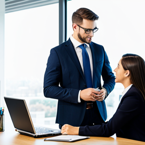 **

"A confident financial advisor in a modern, well-lit office, fully clothed in professional attire, consulting with a young professional couple. The scene emphasizes trust and expertise. Safe for work, appropriate content, perfect anatomy, natural proportions, family-friendly, high-quality rendering."

**