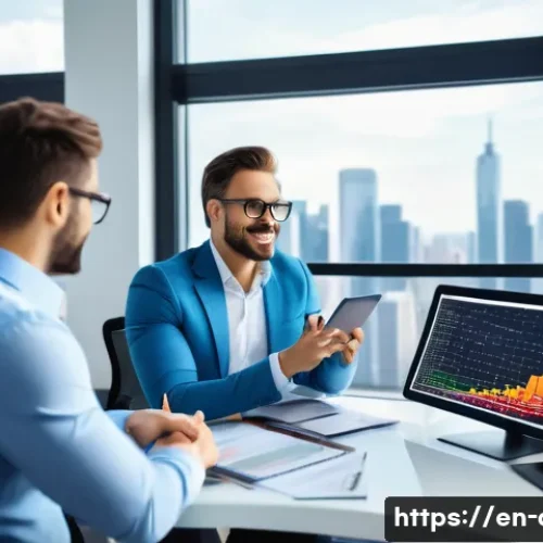 자산관리사로서 포트폴리오 관리 방법 - A professional financial advisor sitting at a modern office desk with multiple screens displaying co...