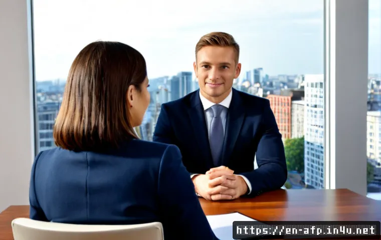 AFP 자격증으로 성공한 전문가 인터뷰 - Photorealistic editorial interview scene with a successful certified financial planner in a tailored...